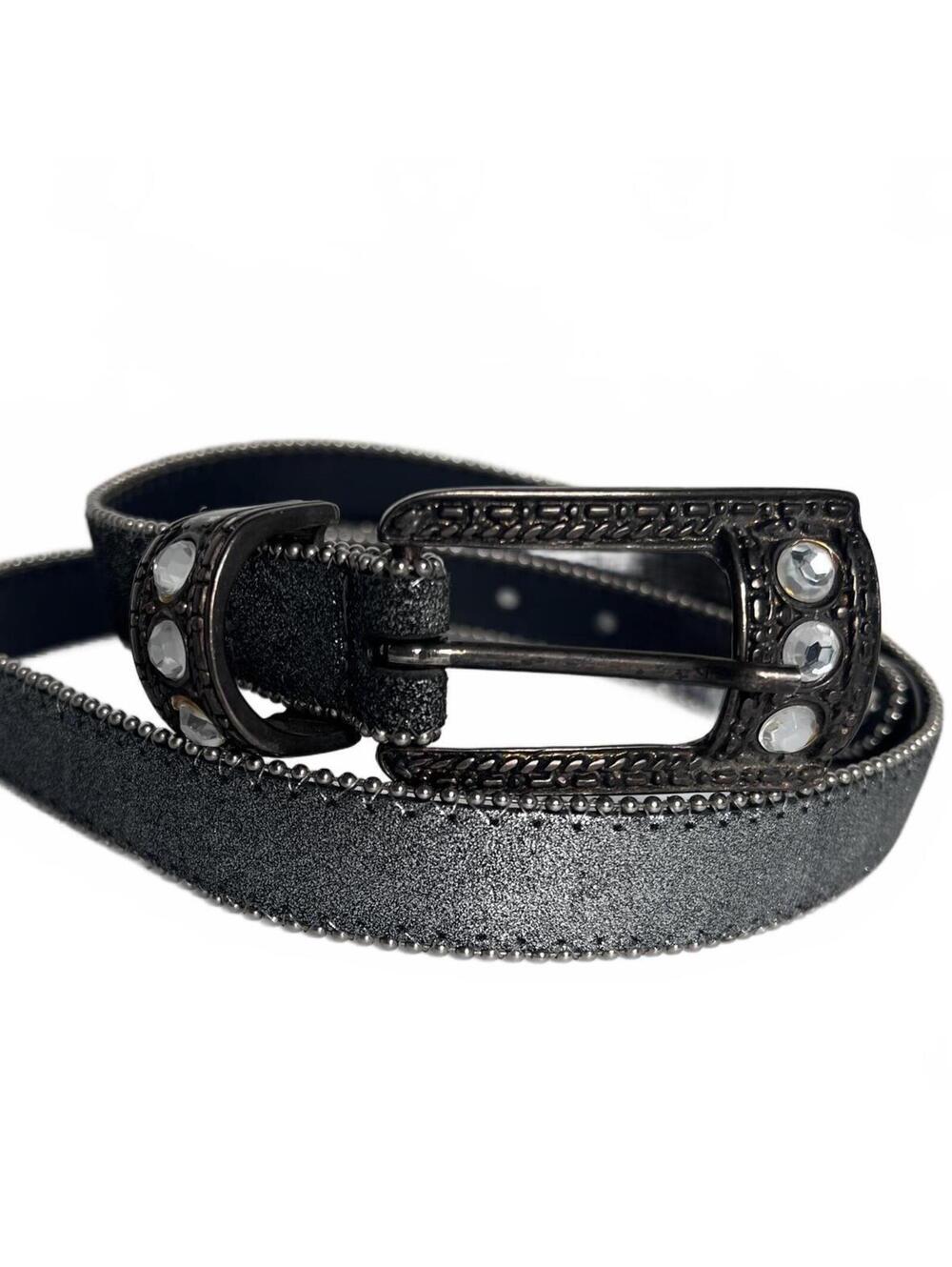 The Icing Dark Gray Rhinestone Studded Belt Women's Medium Western Retro 90s